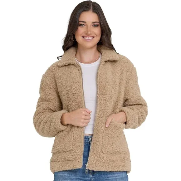 Jacket Women Sand Oversized Faux Winter Coats for Women Shearling Fleece Plus - Picture 1 of 7